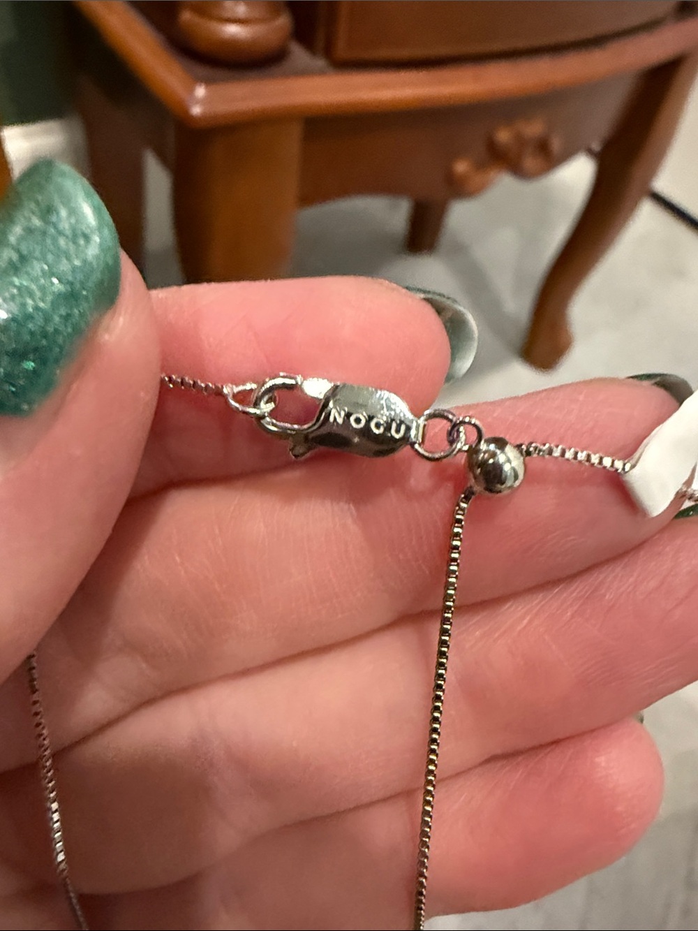 Silver Necklace with Light Green Beads by Unbranded - Picture 3 of 4